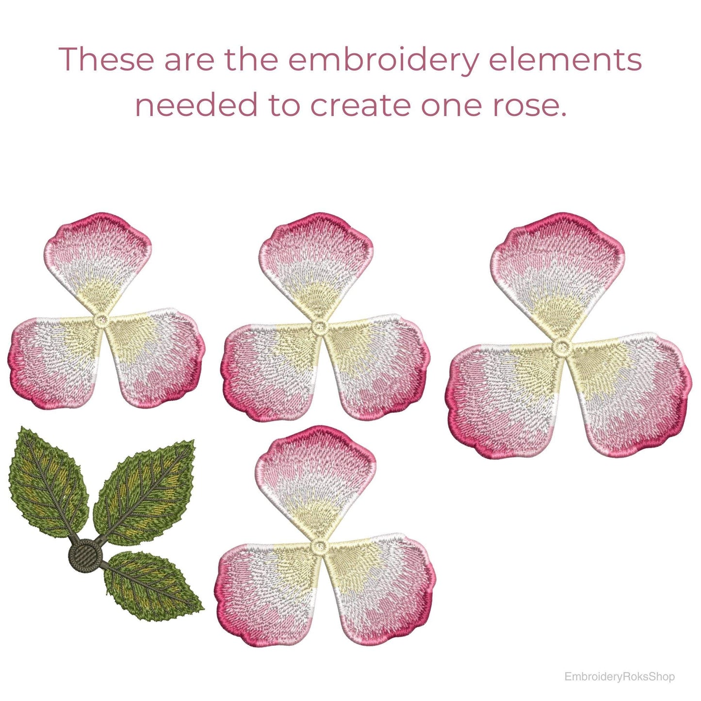 FSL Rose – Free Standing Lace Machine Embroidery Design, 3D Lace Flower Embroidery with Petals & Leaves, 3D FSL Rose Embroidery, Download