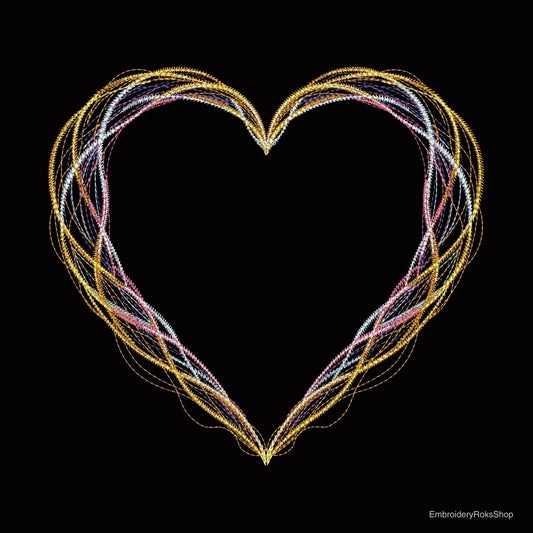 Neon Heart Frame Embroidery Design – Machine Embroidery Pattern for Valentine’s Day, Floral Heart PES, Floral Machine Embroidery Pattern DST