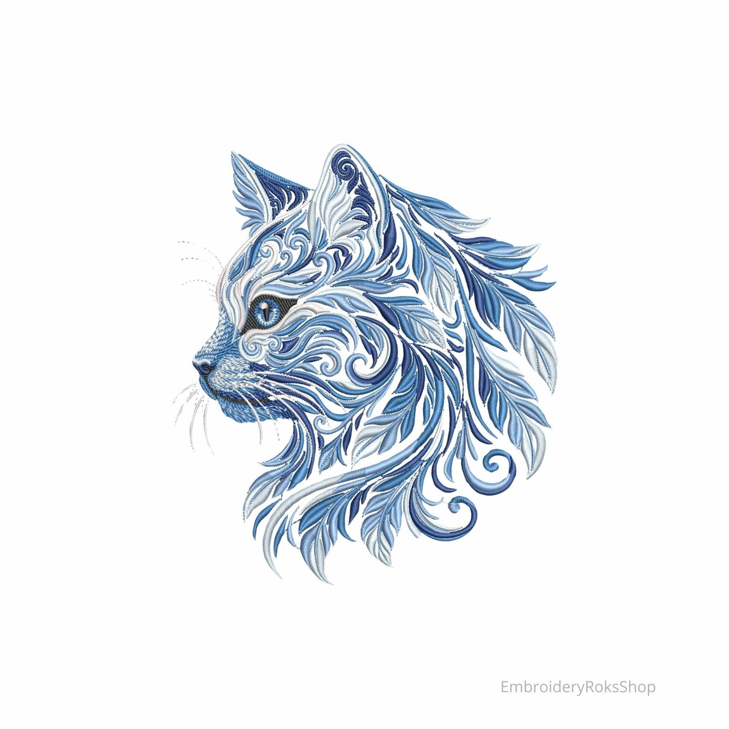 Winter Cat Embroidery Design, Blue Cat Machine Embroidery, Snow Cat Pattern, Animal Embroidery File, Winter Animal Design, Cat PES, DST, JEF