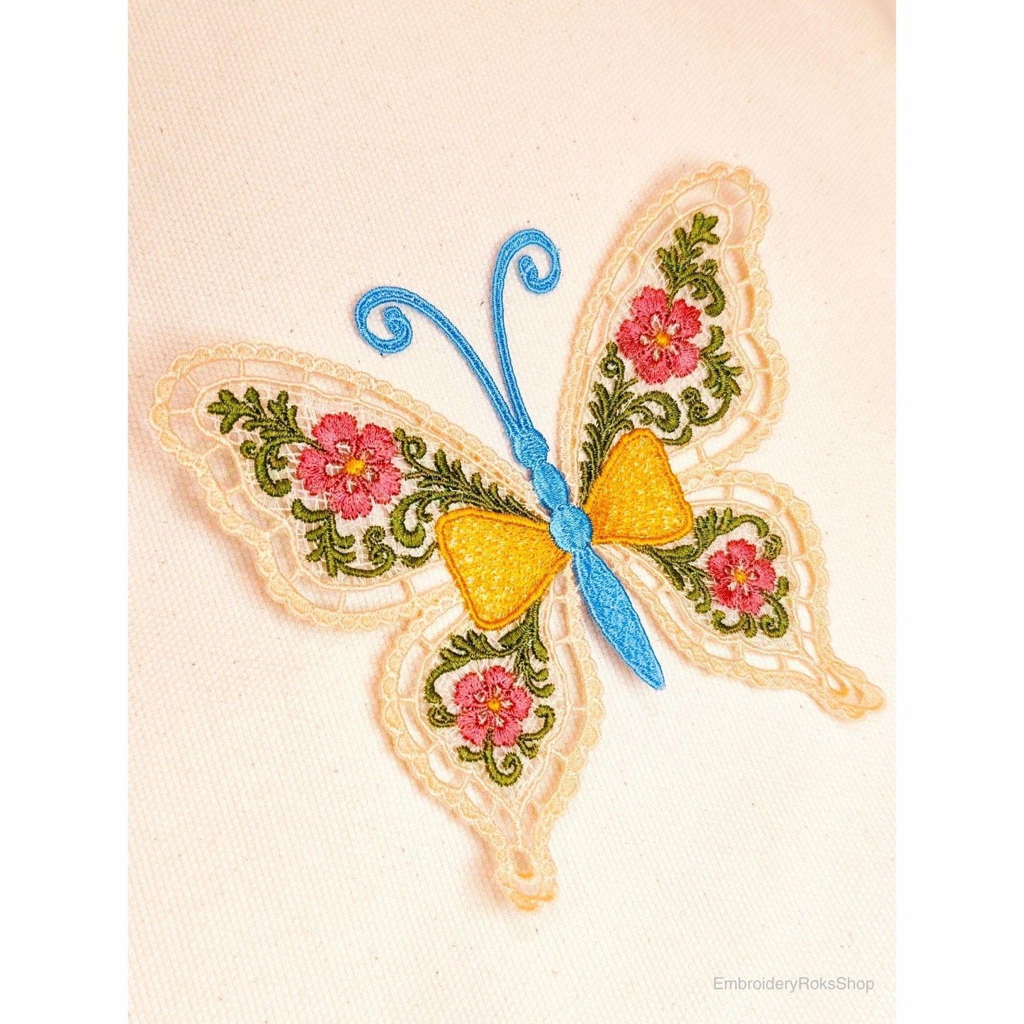FSL Embroidery Butterfly Design - Machine Embroidery Pattern, Colorful Lace Butterfly, Instant Download, Floral Butterfly Embroidery PES DST