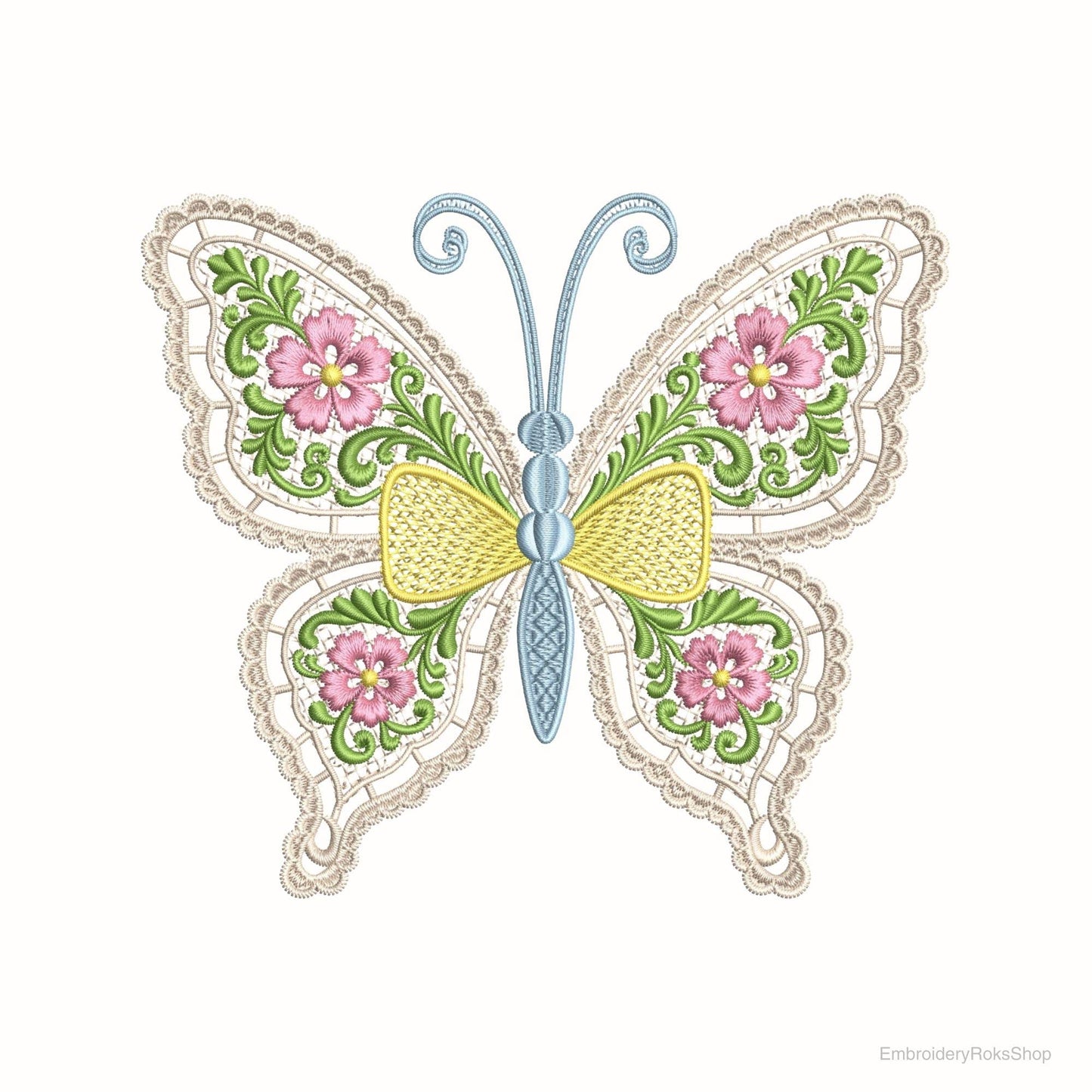 FSL Embroidery Butterfly Design - Machine Embroidery Pattern, Colorful Lace Butterfly, Instant Download, Floral Butterfly Embroidery PES DST