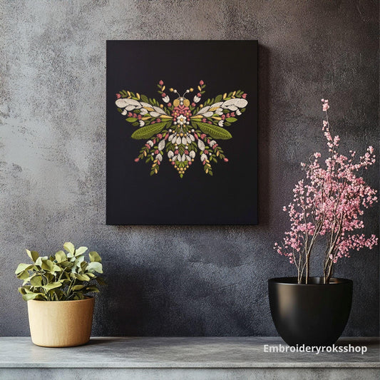 Botanical Bee Hand Embroidery Pattern, Floral Insect Design, Nature Inspired Stitching, Modern Folk Embroidery Art, Hoop Art Bee Pattern PDF