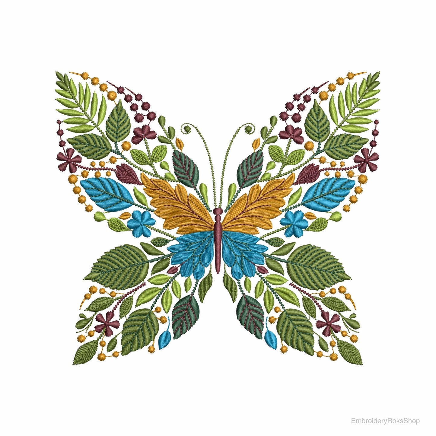 Floral Butterfly Machine Embroidery Design Botanical Wings, Pattern Nature Inspired Botanical Wings, Butterfly Pattern PES, DST, JEF File