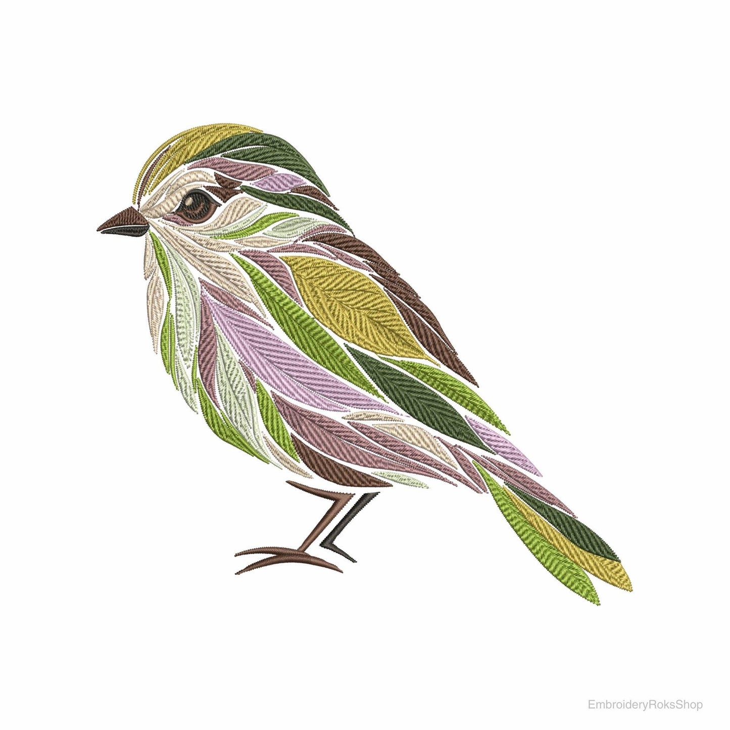Floral Sparrow Machine Embroidery Design – Botanical Leaf Bird Pattern, Sparrow Machine Pattern PES, DST, VP3, Bird Embroidery PES Download