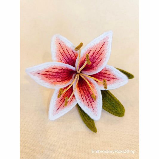 FSL Lily Flower Embroidery Design – Freestanding Lace 3D Floral Applique – Machine Embroidery Pattern Set, Floral Embroidery FSL PES, dst