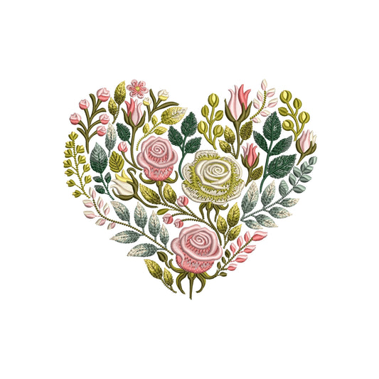 Floral Heart Machine Embroidery Design, Valentine's Day & Wedding Decor, Heart Pattern, Instant Download 5 sizes, Heart PES, Flowers PES