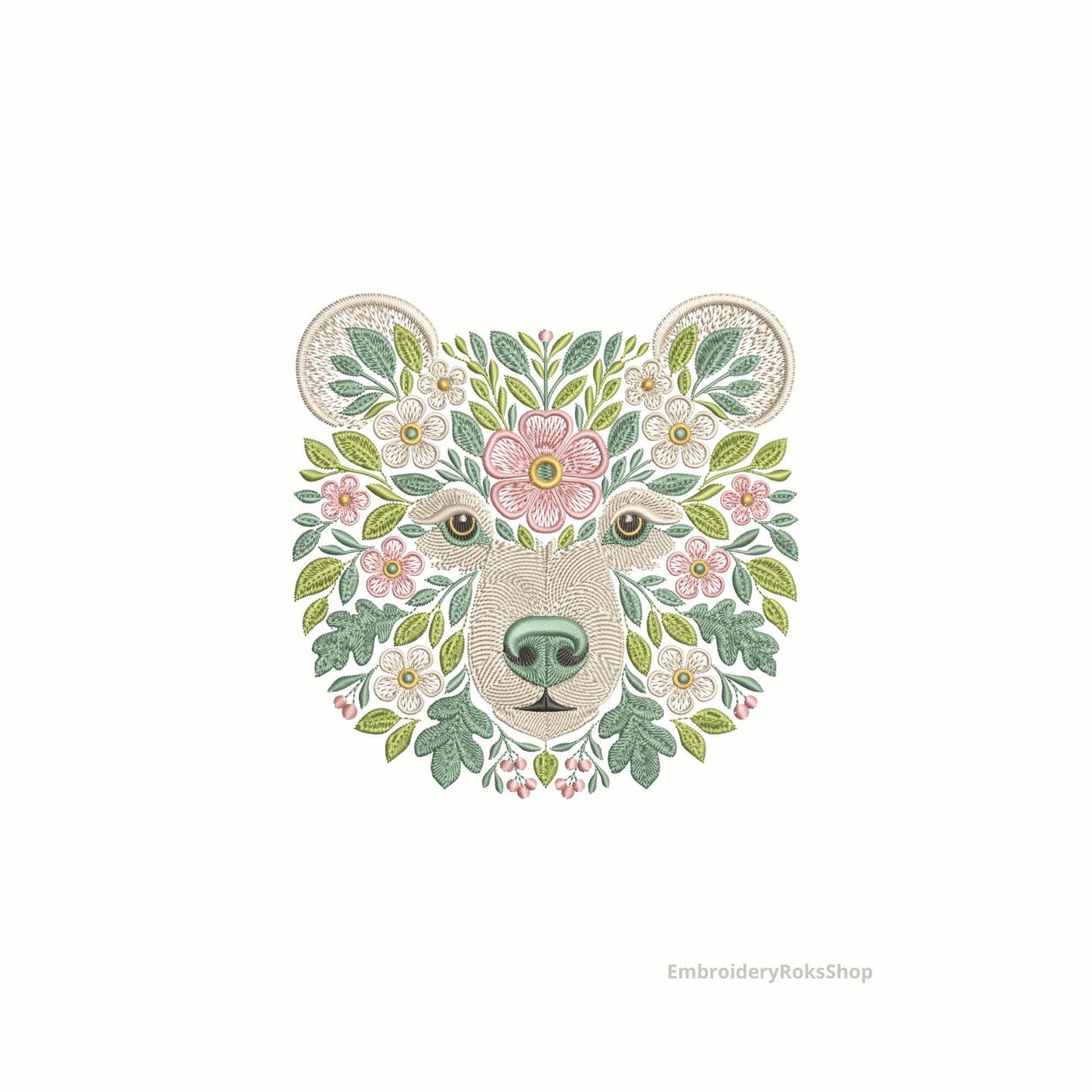 Flower Bear Embroidery Design, Intricate Animal Embroidery design - Unique Nature-Themed Machine Embroidery Pattern - Instant Download PES