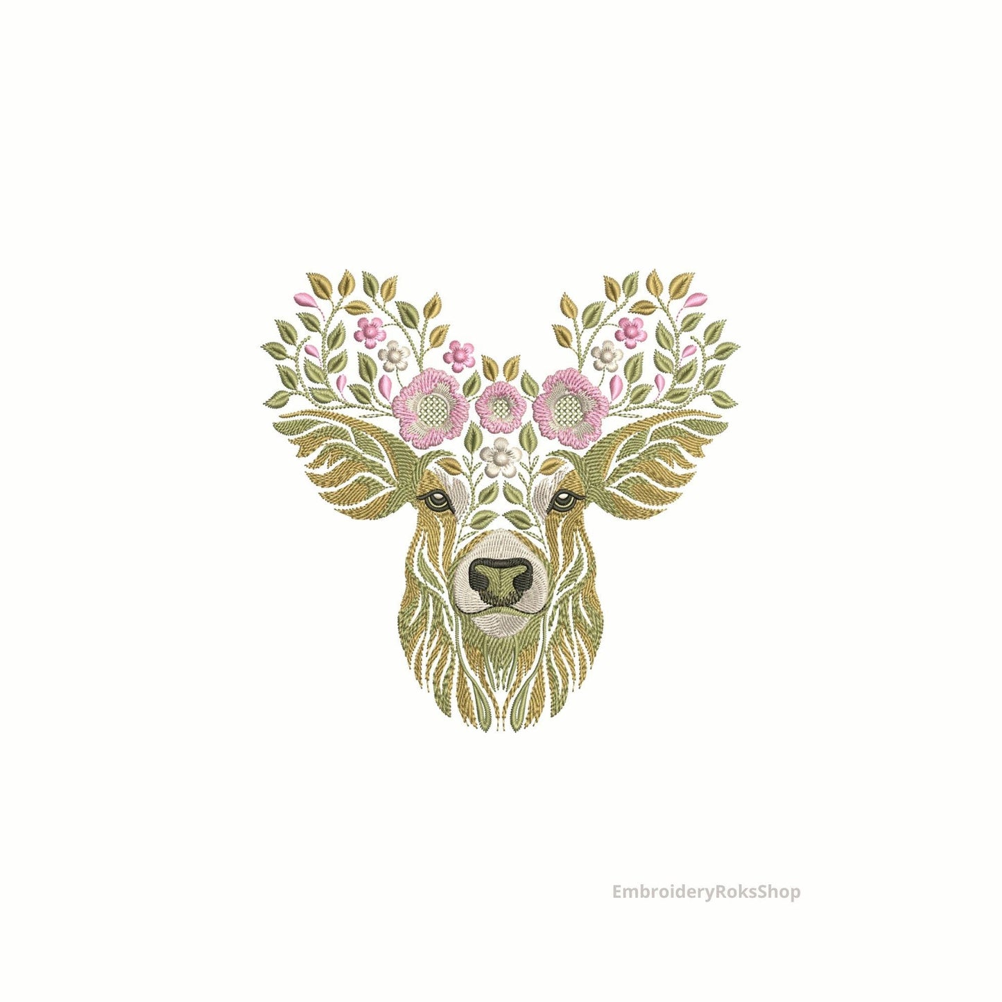 Floral Deer Embroidery Design, Floral Deer Pattern File, Animal Embroidery, Deer Machine Embroidery Design - Woodland Elegance, Download PES