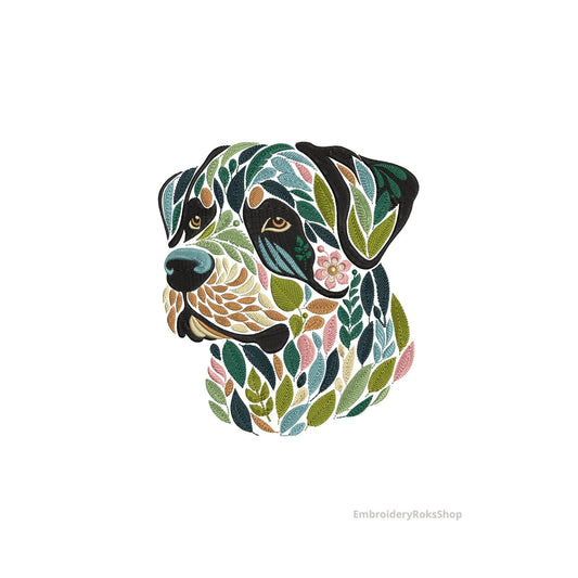 Floral Rottweiler Embroidery Design – Stunning Machine Embroidery Dog Design with Flowers, Pet Lover Gift, Colorful Dog, Download PES DST