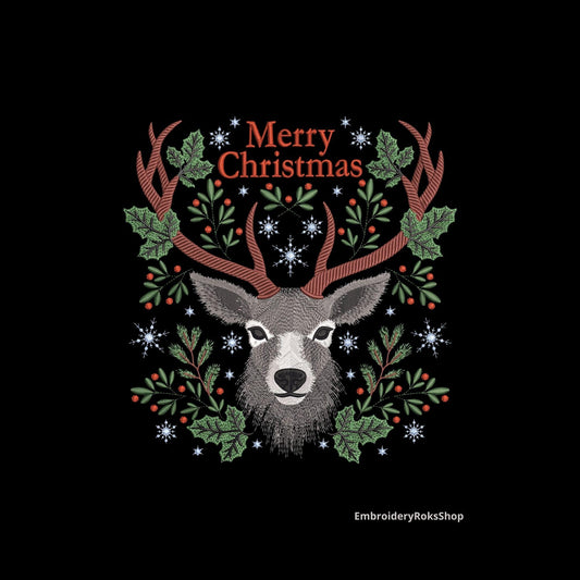 Christmas Deer Embroidery Design 4 Sizes, Christmas Embroidery Design, Animal Embroidery Design, Christmas Embroidery Gift, Instant Download
