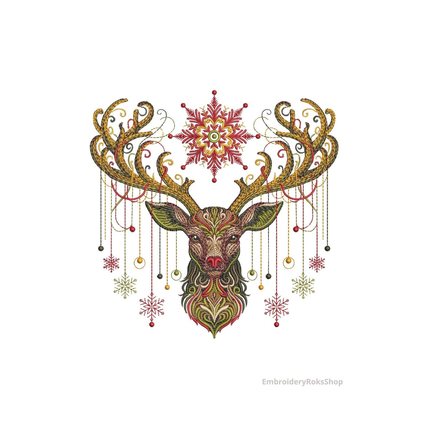 Christmas Deer Embroidery Design, Winter Reindeer Embroidery Pattern, Royal Stag Embroidery, Majestic Stag Antlers Ornamen, Deer Art Nouveau