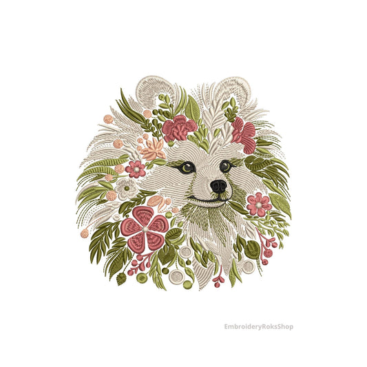 Pomeranian Dog Machine Embroidery Design, Floral Spitz Embroidery, Animal Pattern, Pomeranian Pattern PES, Digital Download 4x4 Hoop 6 sizes