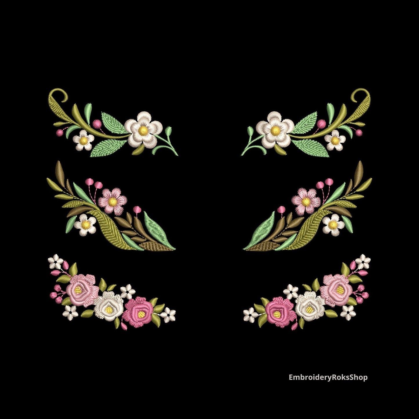 Floral Monogram Corner Embroidery Designs – Elegant Botanical Frame Set, Machine Embroidery File, Wedding Initial Decor PES DST JEF Download