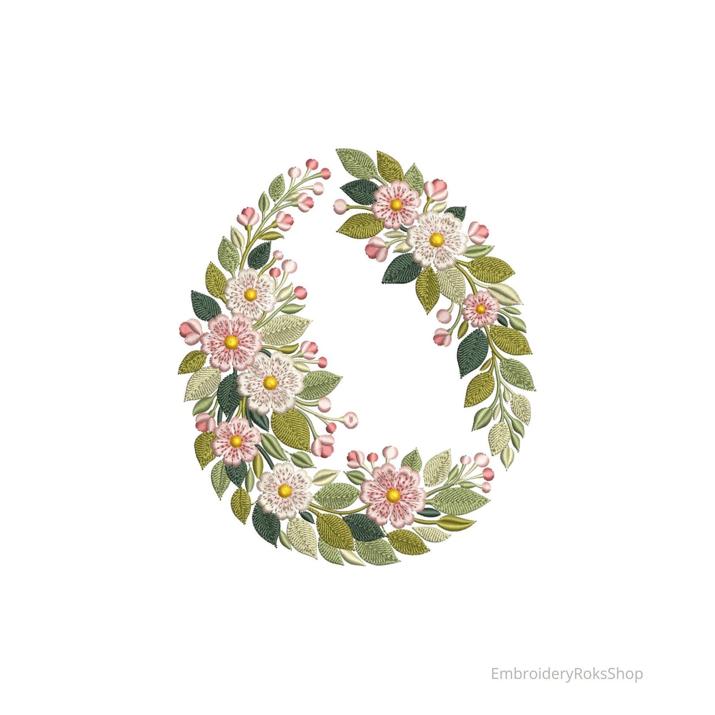 Floral Spring Egg Embroidery Design – Elegant Easter Wreath Egg – Machine Embroidery File, Easter Egg Embroidery Design PES, DST, JEF, vp3