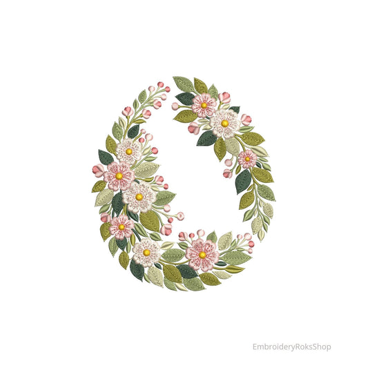 Floral Spring Egg Embroidery Design – Elegant Easter Wreath Egg – Machine Embroidery File, Easter Egg Embroidery Design PES, DST, JEF, vp3