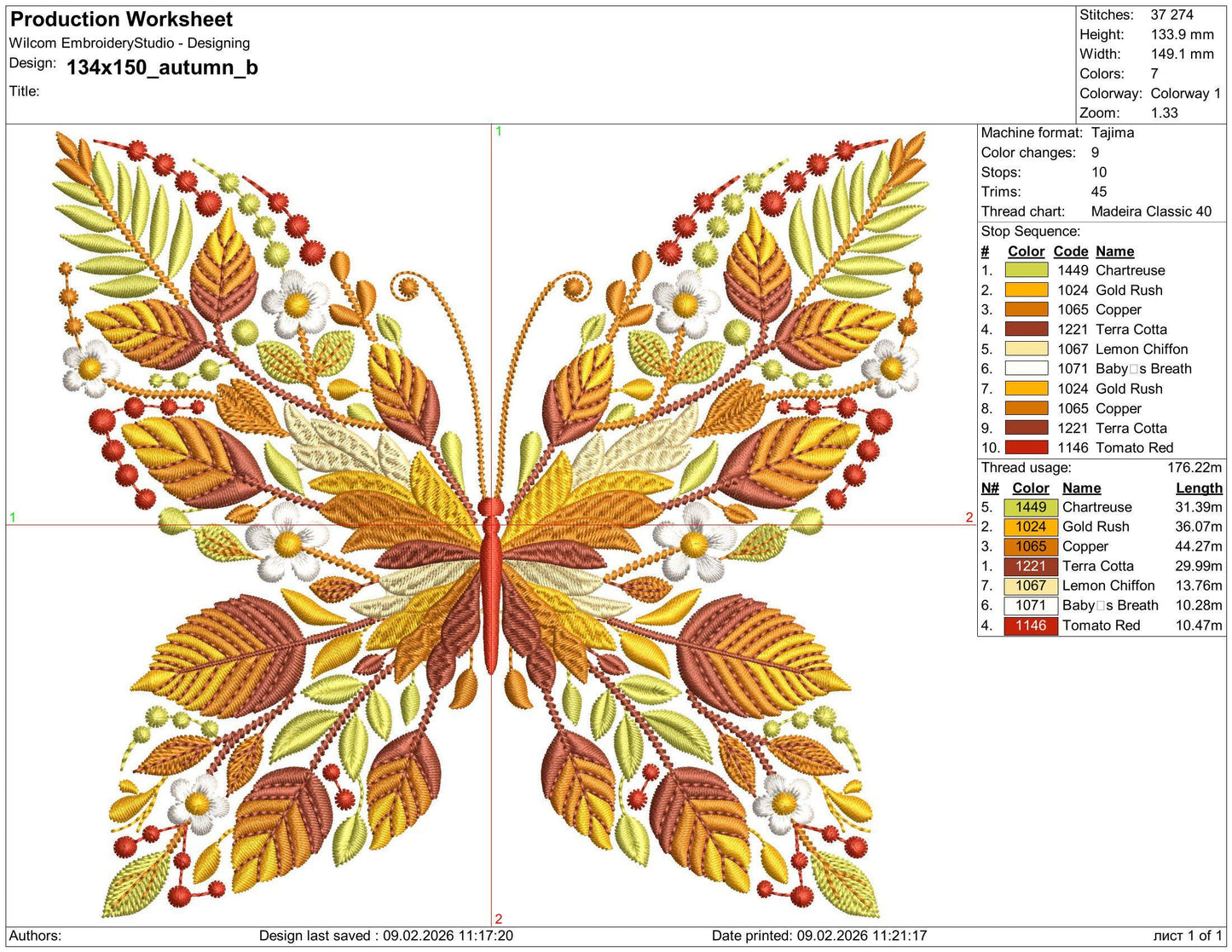 Autumn Butterfly Machine Embroidery Design PES, Floral Leaves Botanical Insect Pattern Fall Nature Decor Instant Download, Wings Embroidery