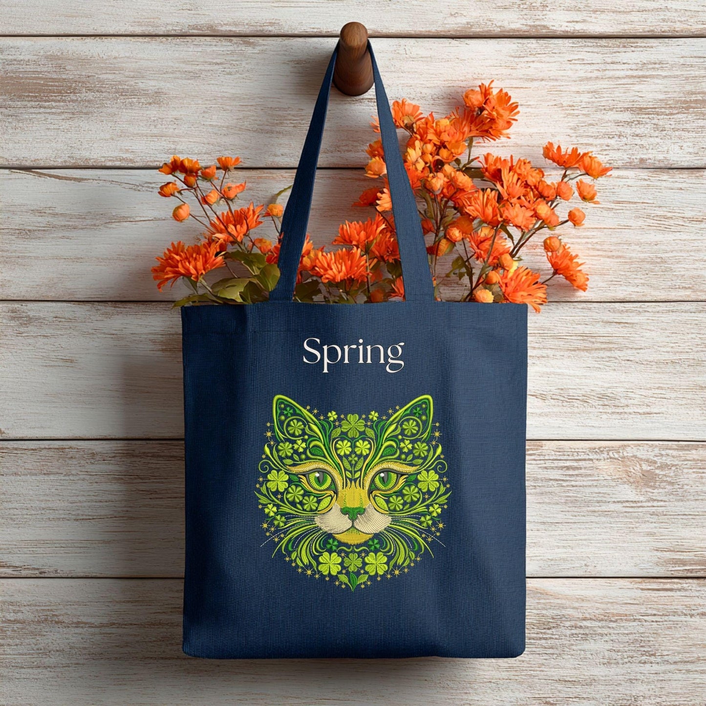 Lucky Clover Cat Embroidery Design Floral Green Cat Face Machine Embroidery Pattern St Patrick Ornament Digital File, Cat PES DST JEF VP3