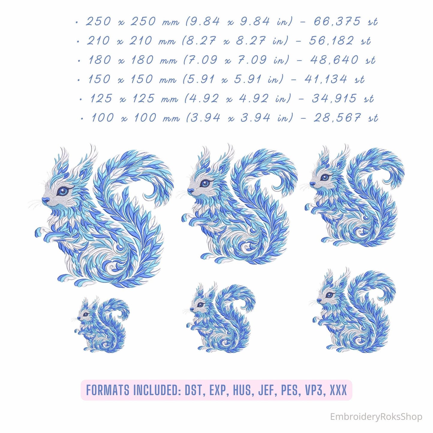 Winter Squirrel Machine Embroidery Design, Winter Frost Squirrel Design, Frosty Squirrel PES, Squirrel Pattern Embroidery PES, DST, jef