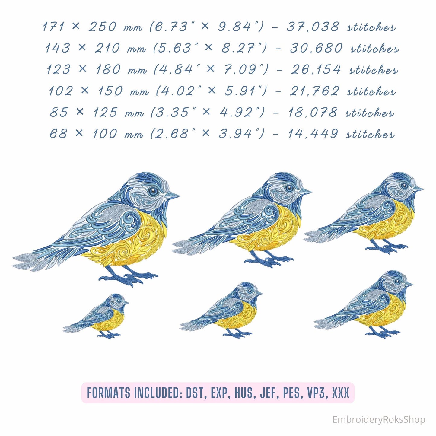 Winter Blue Tit Embroidery Design, Bird Embroidery Pattern PES, Titmouse Embroidery, Nature Themed Digital Embroidery Pattern, Tit PES, DST