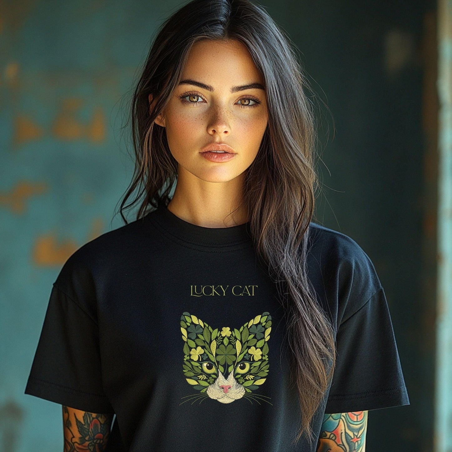 Clover Cat Embroidery Design – Floral Cat Face Machine Embroidery Pattern – St Patricks Day Cat, Lucky Clover Cat Embroidery Download PES