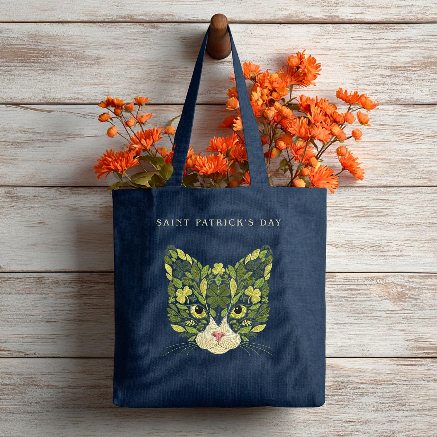 Floral Cat Embroidery Design – Floral Cat Face Machine Embroidery Pattern – St Patricks Day Cat, Lucky Clover Cat Embroidery Download PES