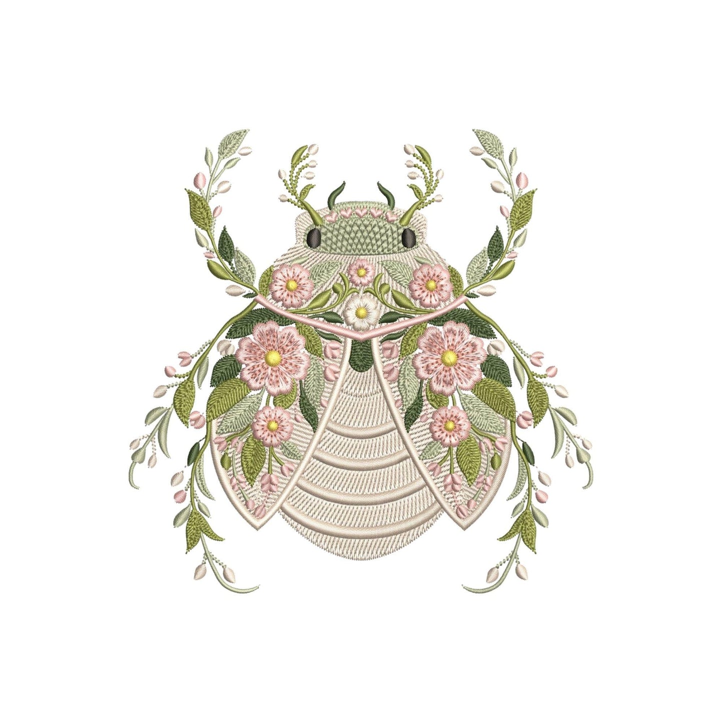 Floral Scarab Beetle Embroidery Design – Botanical Bug Machine Embroidery Pattern – Nature Flower Beetle – Garden Insect Embroidery File PES