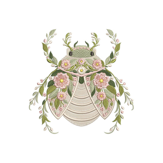 Floral Scarab Beetle Embroidery Design – Botanical Bug Machine Embroidery Pattern – Nature Flower Beetle – Garden Insect Embroidery File PES