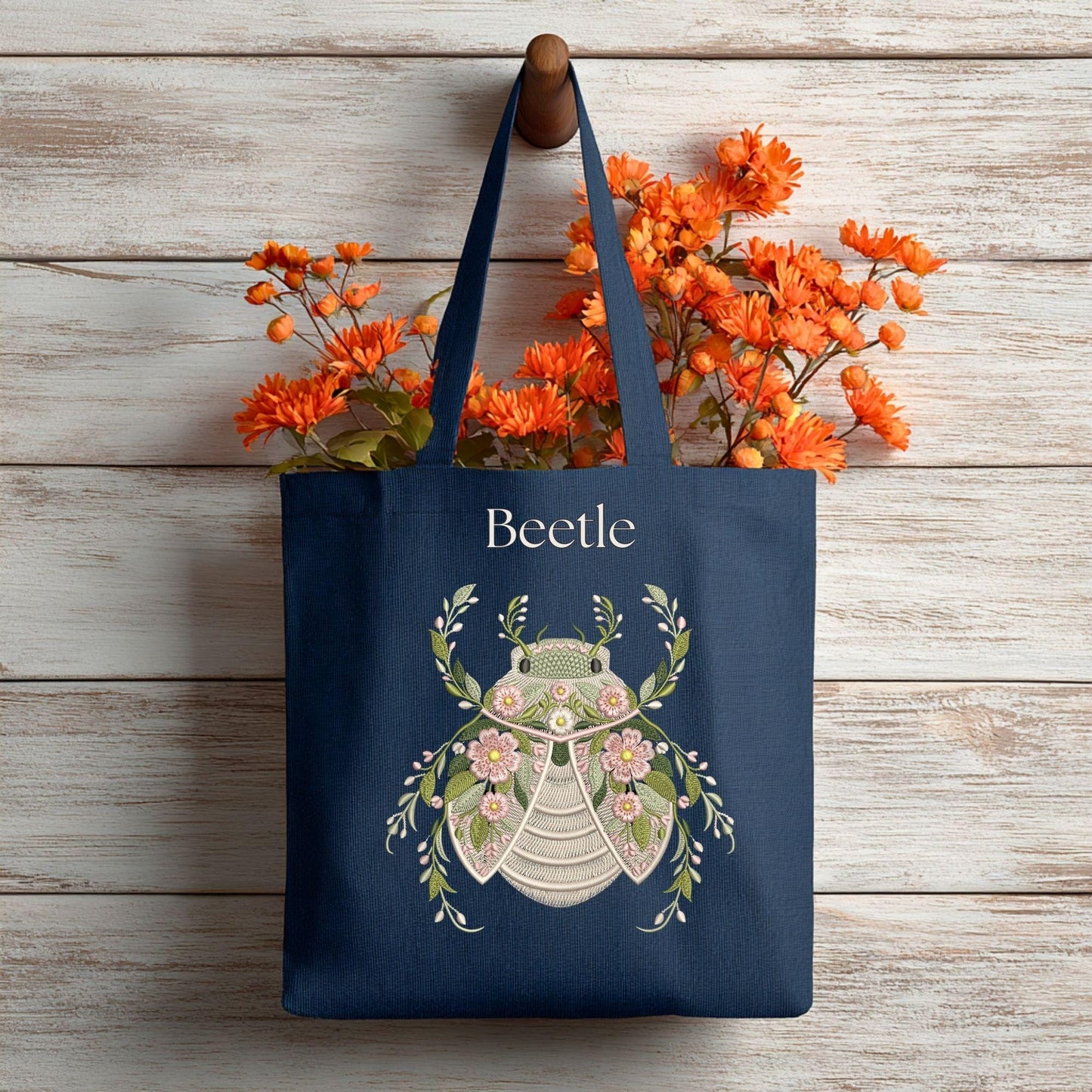 Floral Scarab Beetle Embroidery Design – Botanical Bug Machine Embroidery Pattern – Nature Flower Beetle – Garden Insect Embroidery File PES