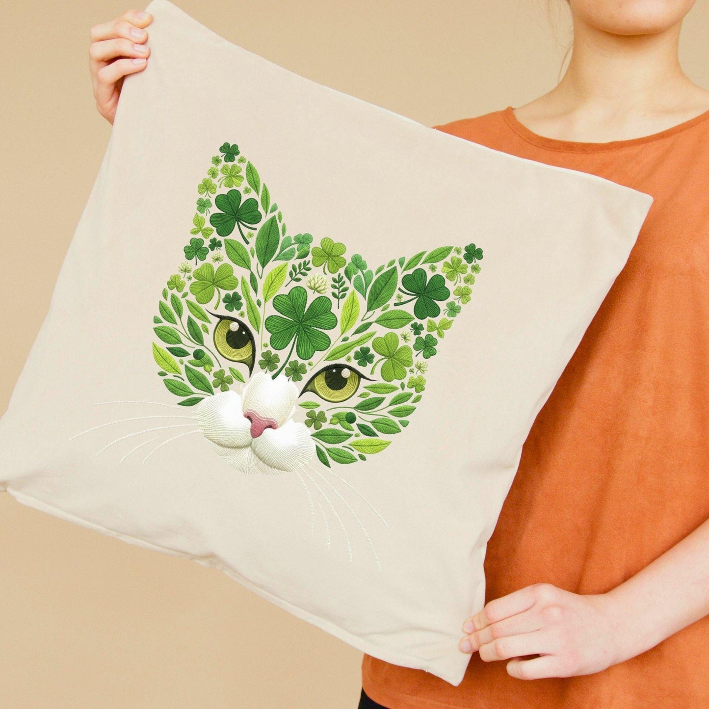 Cat Embroidery Design Set – 3 Floral Cat Faces Machine Embroidery Patterns – Green Ornament Cat Digital Files, Cats Pattern PES DST JEF VP3