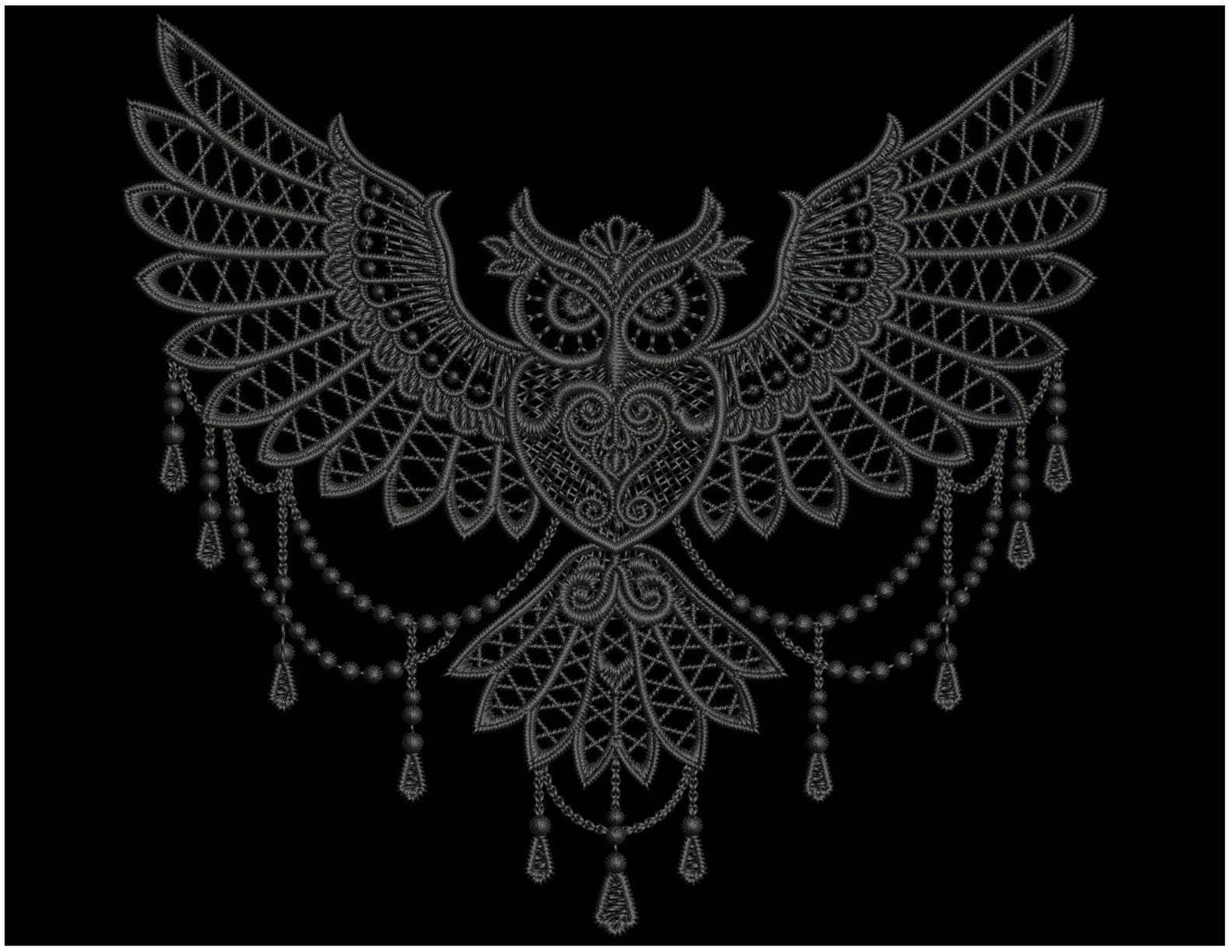 FSL Owl Embroidery Pattern, Beautiful Lace-Style Owl for Machine Embroidery Projects