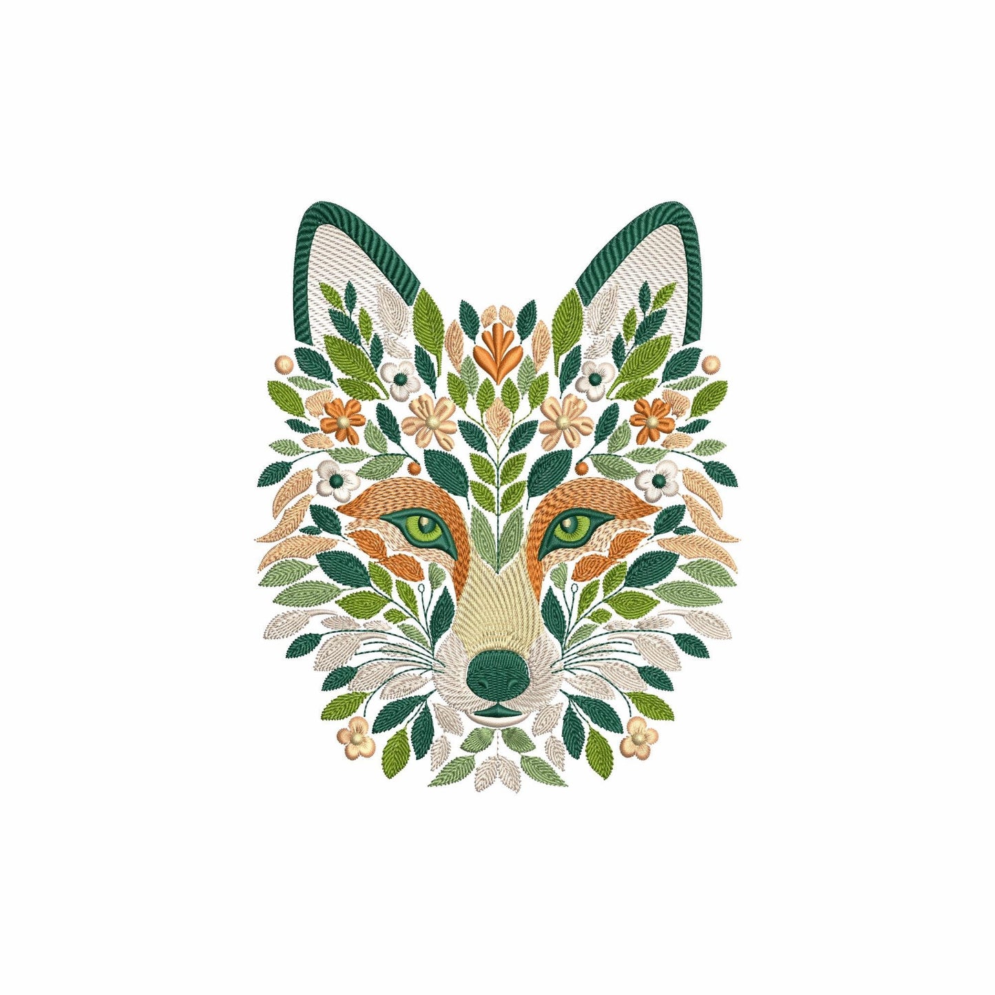 Floral Fox Embroidery Design, Botanical Fox Head Machine Embroidery File, Woodland Animal, Flower Fox Pattern PES DST, Nature Embroidery Art