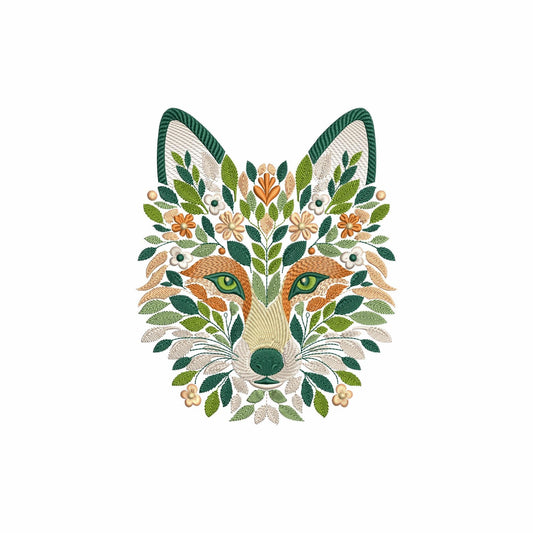Floral Fox Embroidery Design, Botanical Fox Head Machine Embroidery File, Woodland Animal, Flower Fox Pattern PES DST, Nature Embroidery Art
