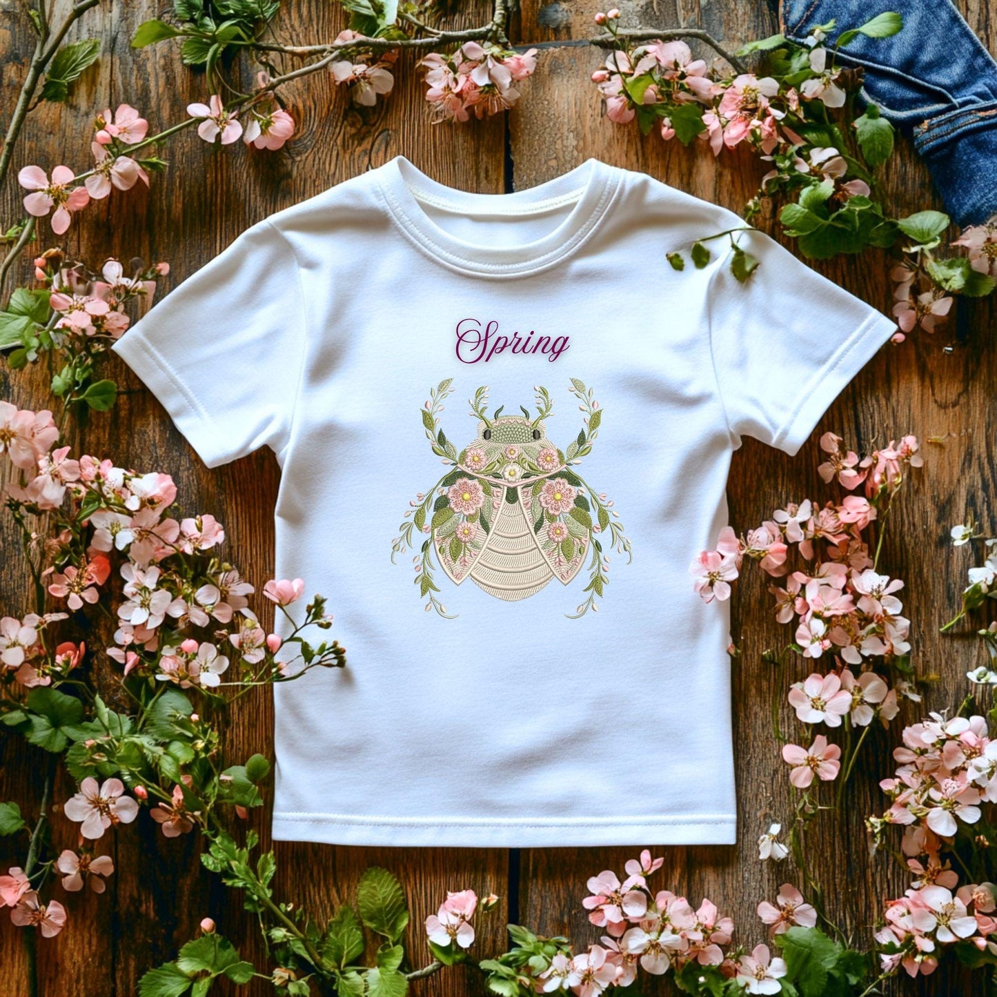 Floral Scarab Beetle Embroidery Design – Botanical Bug Machine Embroidery Pattern – Nature Flower Beetle – Garden Insect Embroidery File PES