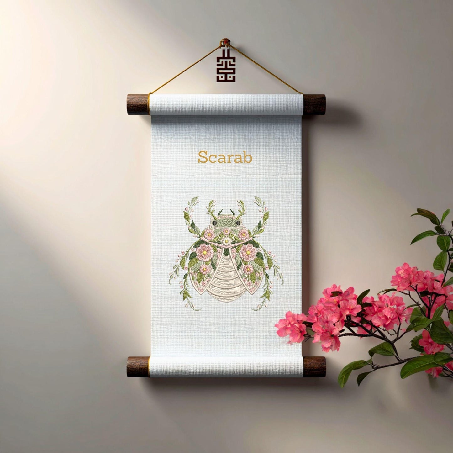 Floral Scarab Beetle Embroidery Design – Botanical Bug Machine Embroidery Pattern – Nature Flower Beetle – Garden Insect Embroidery File PES