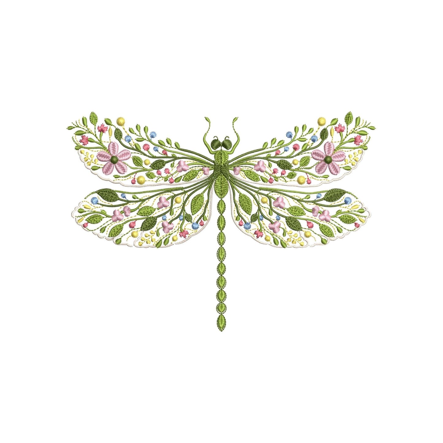 Floral Dragonfly Machine Embroidery Design, Botanical Dragonfly Embroidery File PES DST, Garden Insect Embroidery Pattern, Nature Embroidery