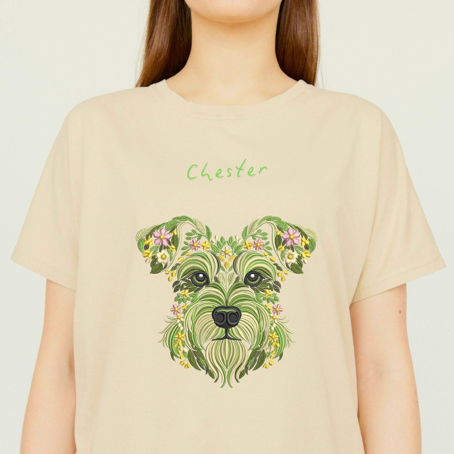 Schnauzer Embroidery Design, Floral Dog Machine Embroidery File, Pet Embroidery, Modern Pet Dog Portrait Instant Download, Dog Pattern PES