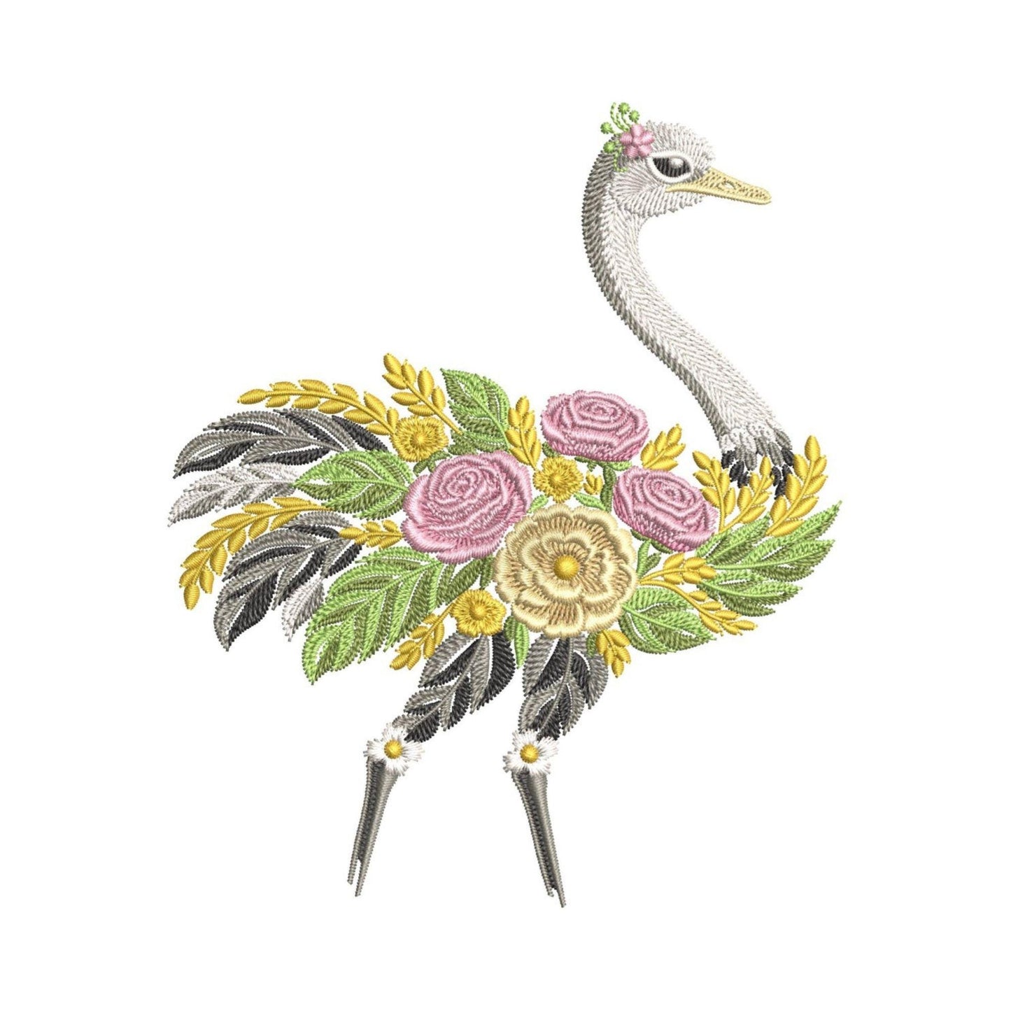 Floral Ostrich Embroidery Design, Botanical Bird Machine Embroidery File, Elegant Nature Pattern, Ostrich Embroidery PES DST JEF Vp3 File