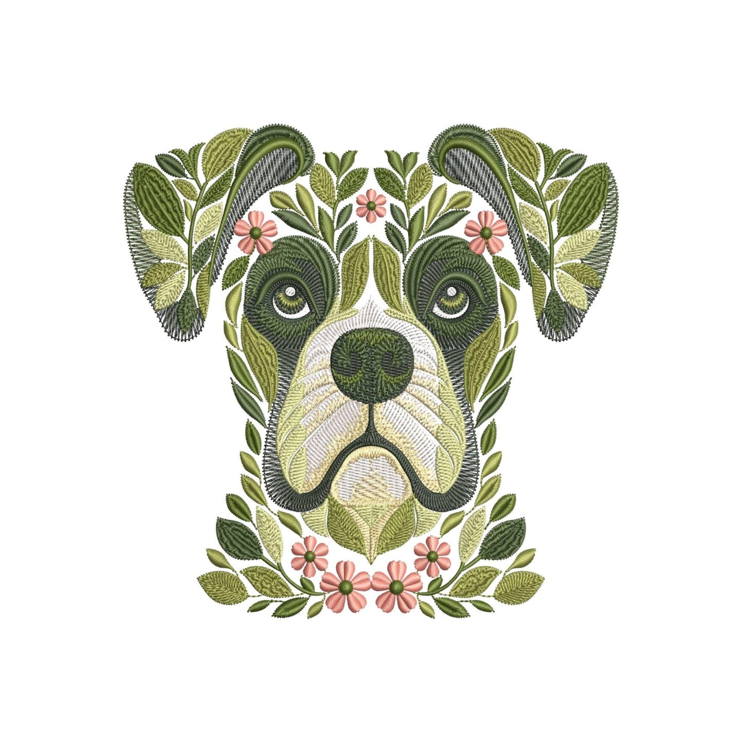 Boxer Dog Embroidery Design, Floral Pet Embroidery File, Machine Embroidery Dog Head Design Instant Download, Boxer Pattern 4x4 Hoop PES DST