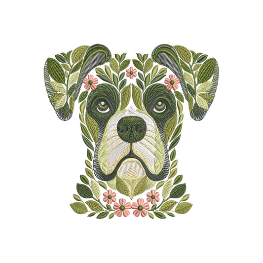 Boxer Dog Embroidery Design, Floral Pet Embroidery File, Machine Embroidery Dog Head Design Instant Download, Boxer Pattern 4x4 Hoop PES DST