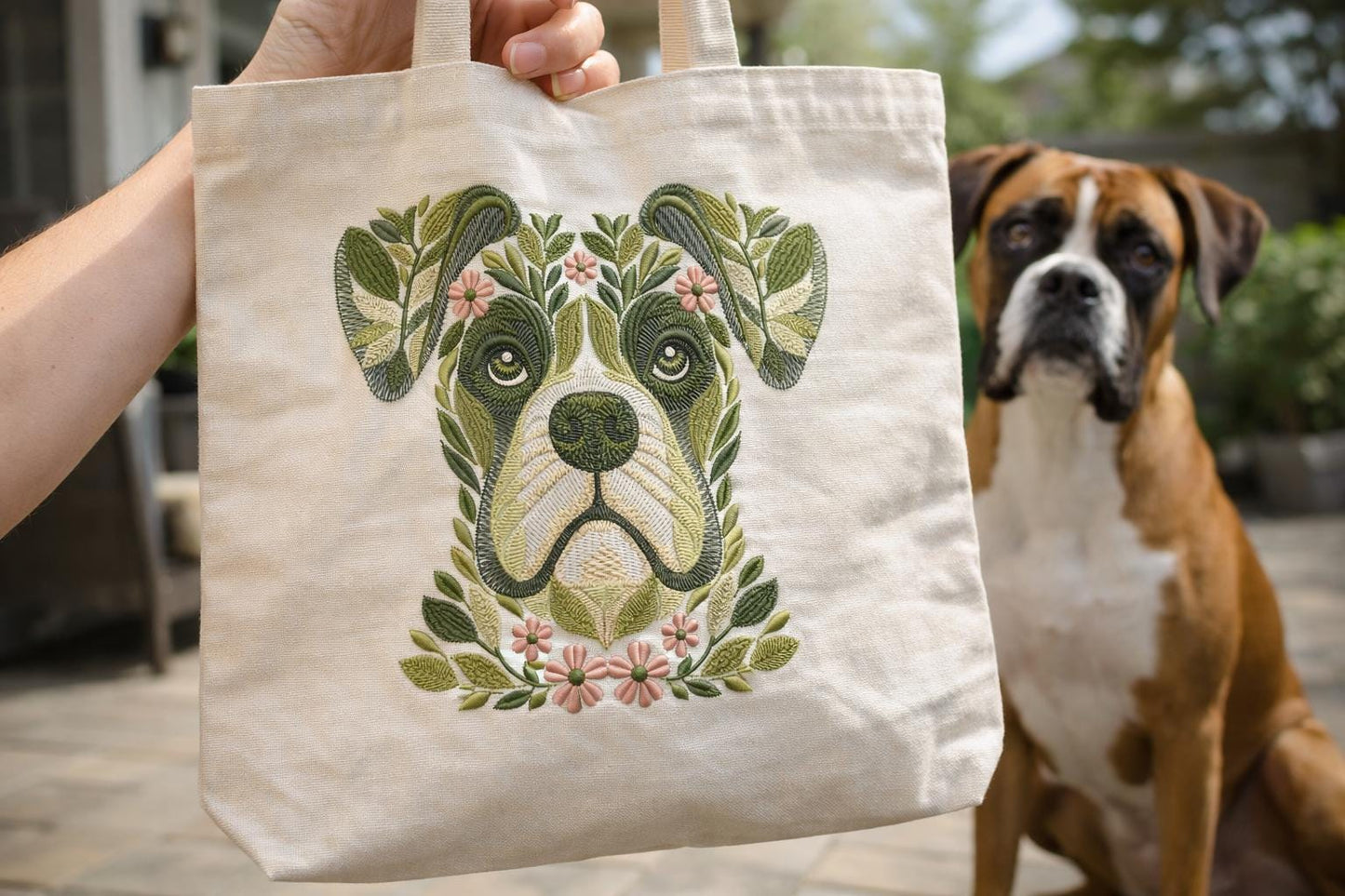 Boxer Dog Embroidery Design, Floral Pet Embroidery File, Machine Embroidery Dog Head Design Instant Download, Boxer Pattern 4x4 Hoop PES DST