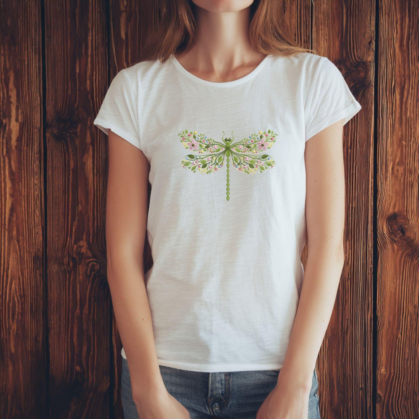 Floral Dragonfly Machine Embroidery Design, Botanical Dragonfly Embroidery File PES DST, Garden Insect Embroidery Pattern, Nature Embroidery