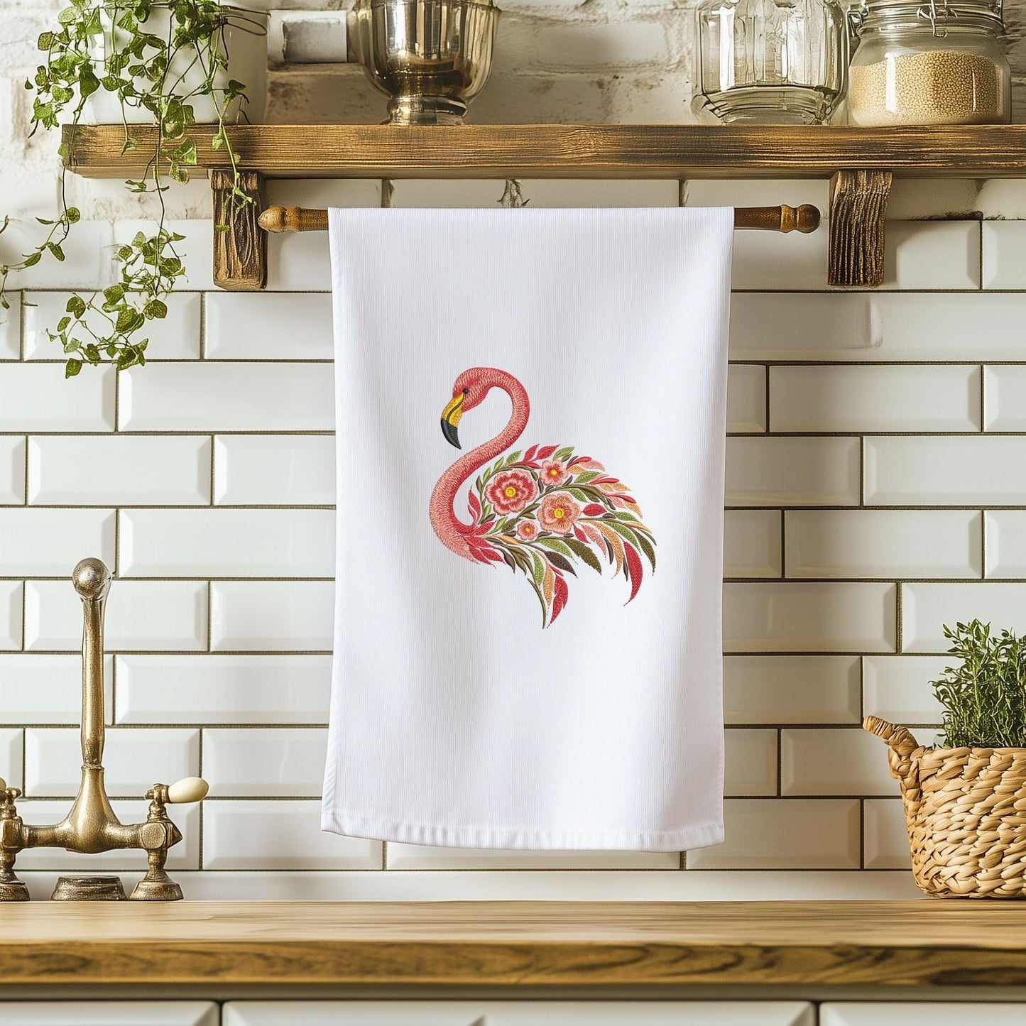 Flamingo Embroidery Design PES, Floral Bird Machine Embroidery File, Tropical Bird Pattern, Instant Download Hoop 4x4, Summer Embroidery