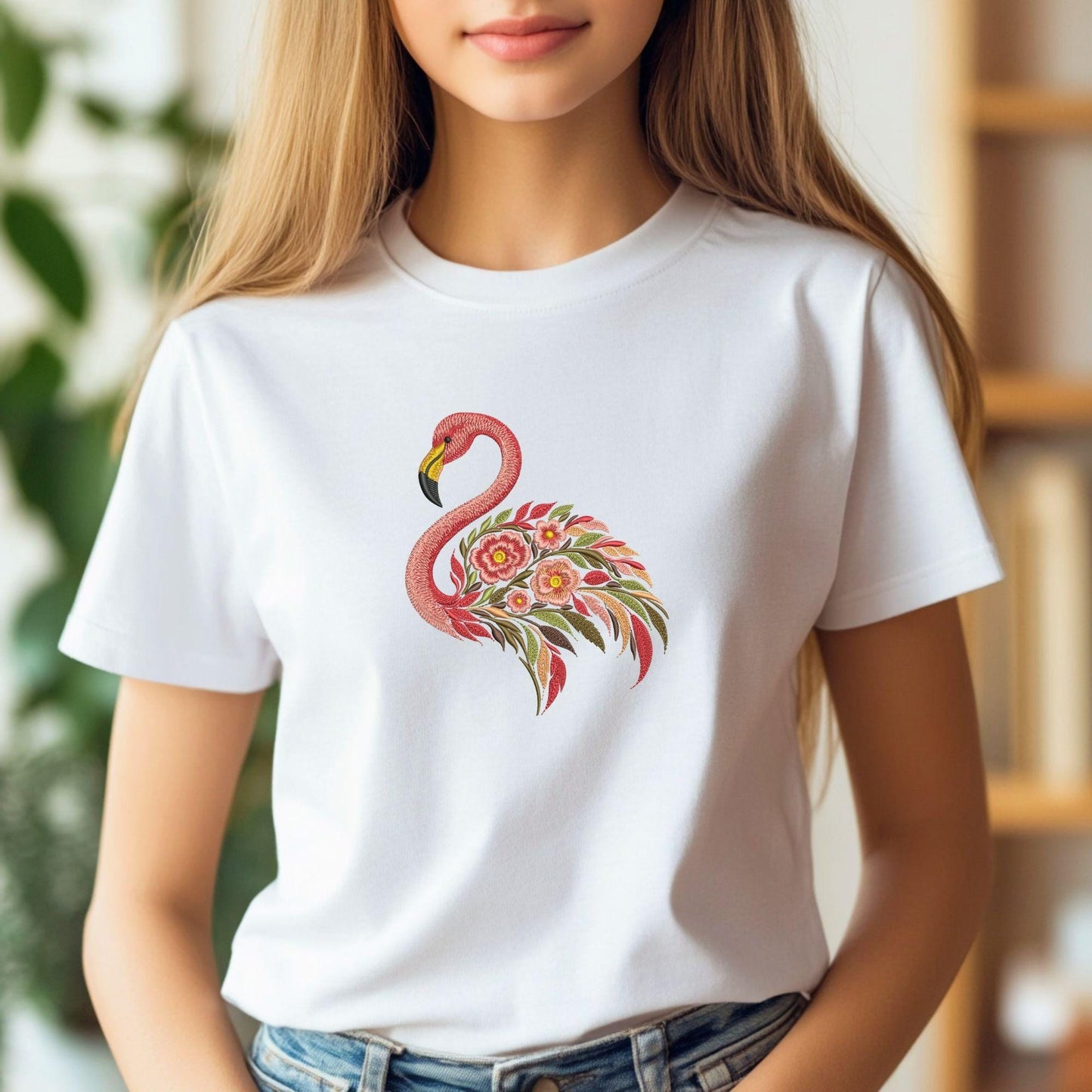 Flamingo Embroidery Design PES, Floral Bird Machine Embroidery File, Tropical Bird Pattern, Instant Download Hoop 4x4, Summer Embroidery