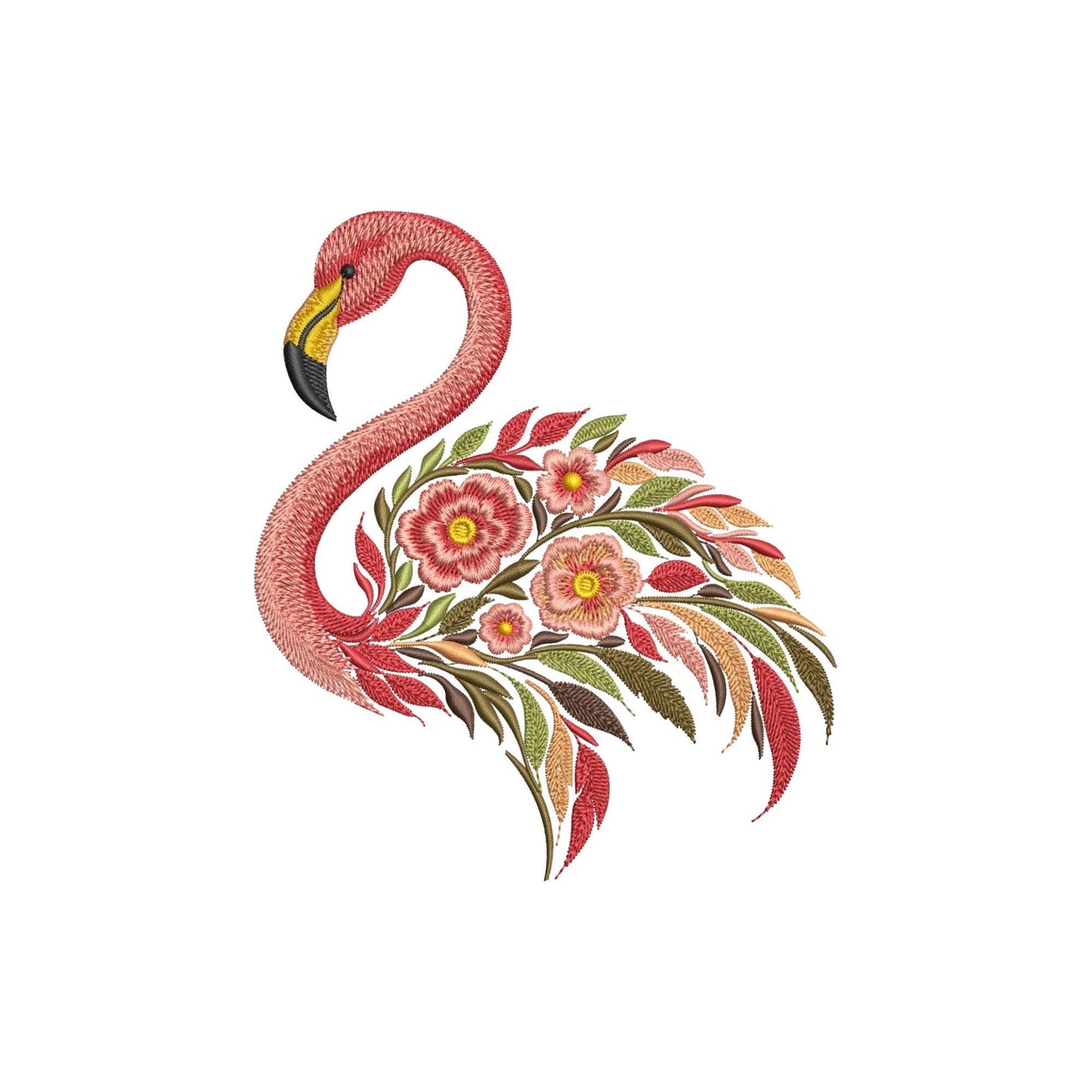 Flamingo Embroidery Design PES, Floral Bird Machine Embroidery File, Tropical Bird Pattern, Instant Download Hoop 4x4, Summer Embroidery