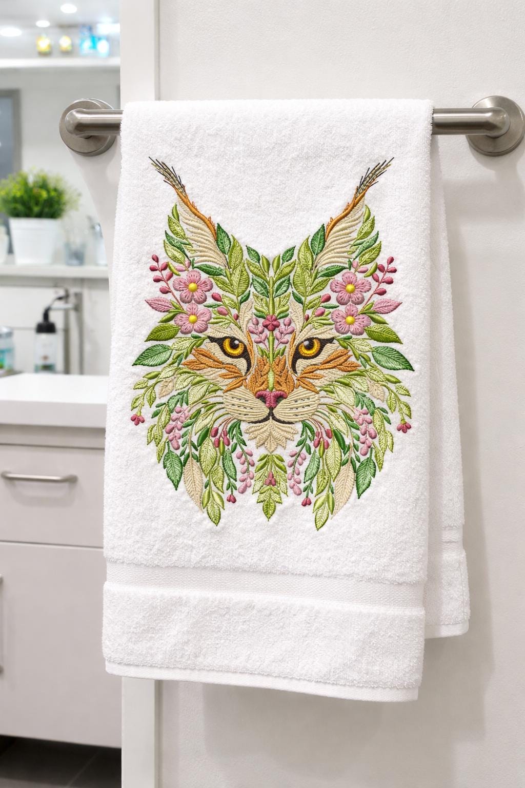 Floral Lynx Embroidery Design, Wild Big Cat Embroidery, Nature-Inspired Lynx - Machine Embroidery Art, Lynx PES DST JEF Instant Digital File