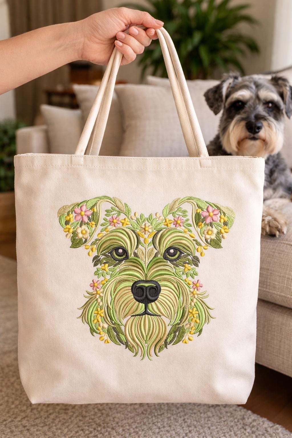 Schnauzer Embroidery Design, Floral Dog Machine Embroidery File, Pet Embroidery, Modern Pet Dog Portrait Instant Download, Dog Pattern PES