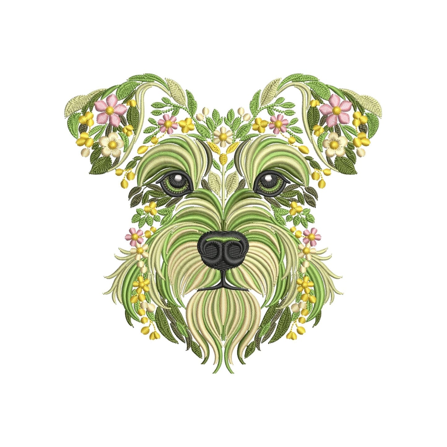 Schnauzer Embroidery Design, Floral Dog Machine Embroidery File, Pet Embroidery, Modern Pet Dog Portrait Instant Download, Dog Pattern PES