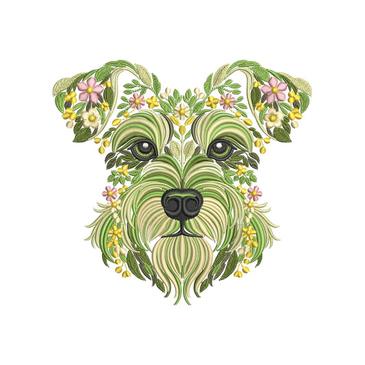 Schnauzer Embroidery Design, Floral Dog Machine Embroidery File, Pet Embroidery, Modern Pet Dog Portrait Instant Download, Dog Pattern PES