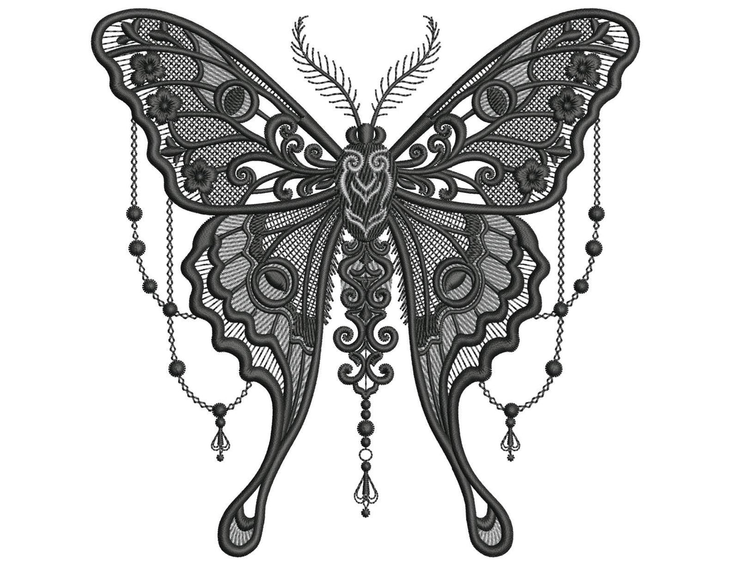 Gothic Luna Moth Embroidery Design, Baroque Moth Machine Embroidery File, Dark Academia Insect PES DST VP3, Luna Moth Digital Pattern File