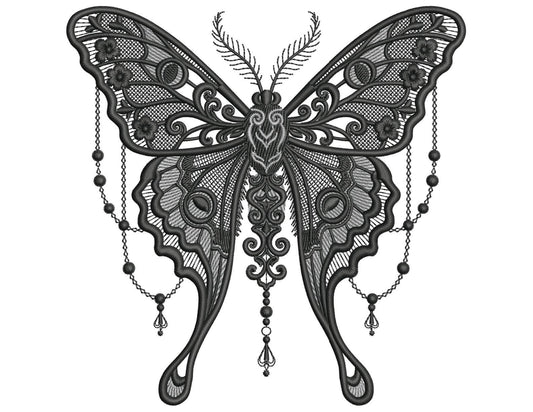 Gothic Luna Moth Embroidery Design, Baroque Moth Machine Embroidery File, Dark Academia Insect PES DST VP3, Luna Moth Digital Pattern File